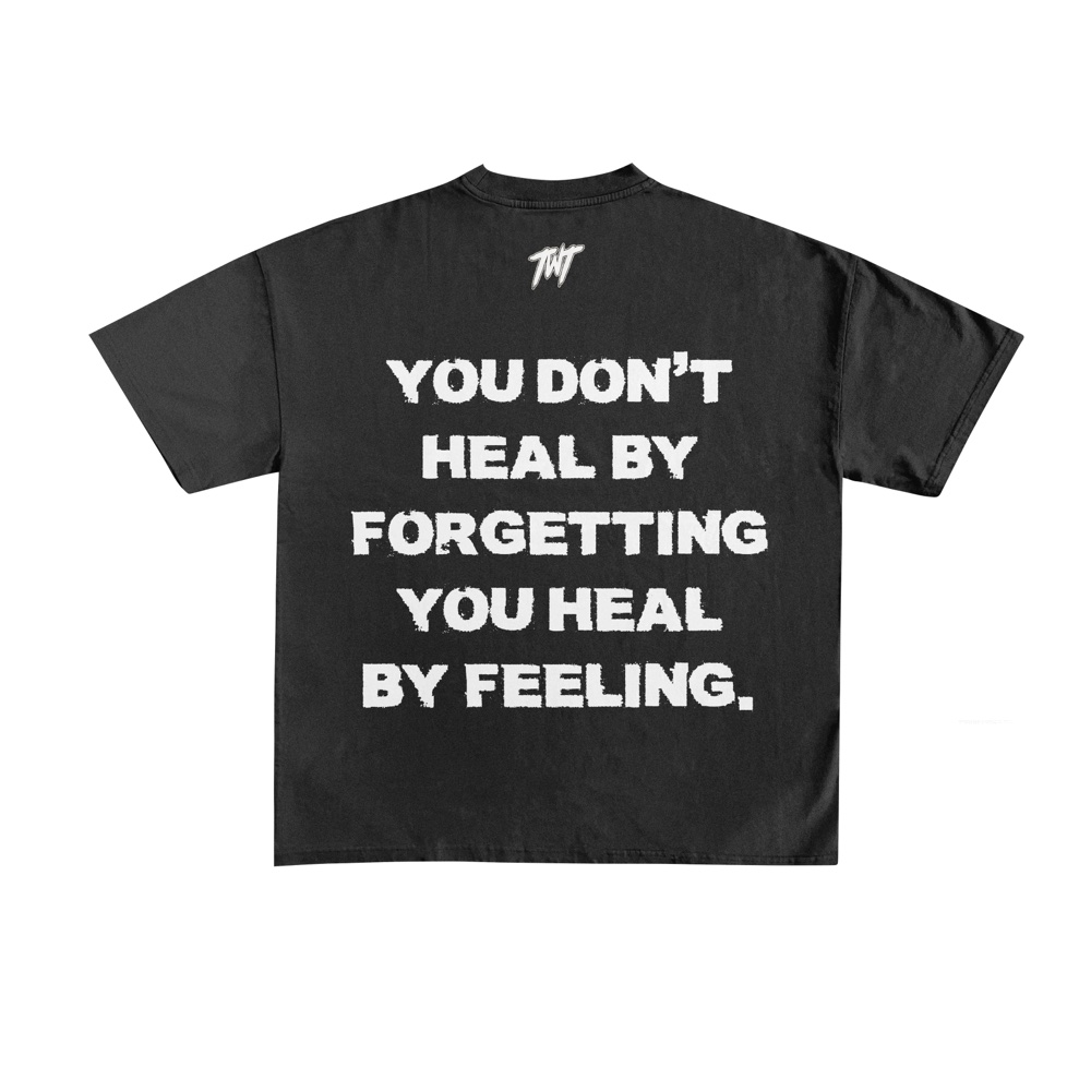 Heal to Feel Tee, black and white, back